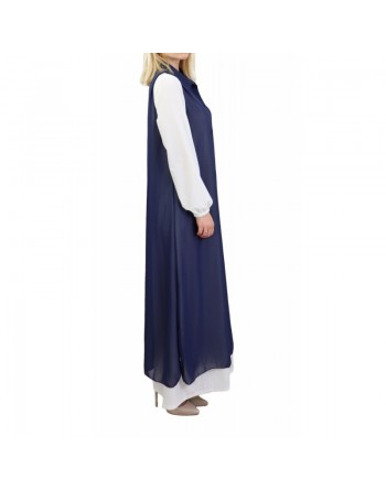Gilet long transparent boutonnée pour femmes - Couleur Bleu marine 