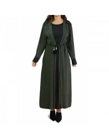 Robe longue noire avec kimono intégré couleur kaki 