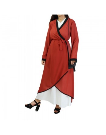 Kimono croisé - Couleur Rouge Brique et Noir 