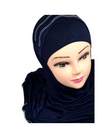 Hijab bleu pailleté avec décorations et chaines fines 