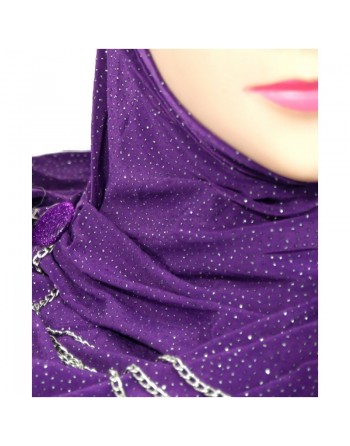 Hijab violet pailleté avec boutons et chaines fines 