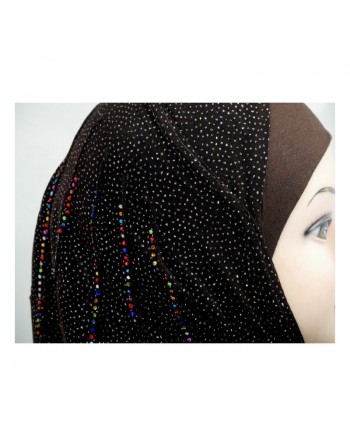 Hijab 1 pièce marron pailleté avec strass multi-couleurs 