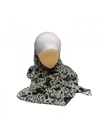 Hijab une pièce blanc avec motifs noirs 