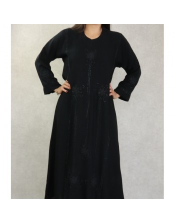 Robe Abaya Dubaï noire de qualité avec strass avec son châle assorti 