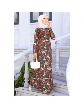 Robe longue en crêpe (Robes pour femmes voilées - Nouveautés) - Couleur brique 