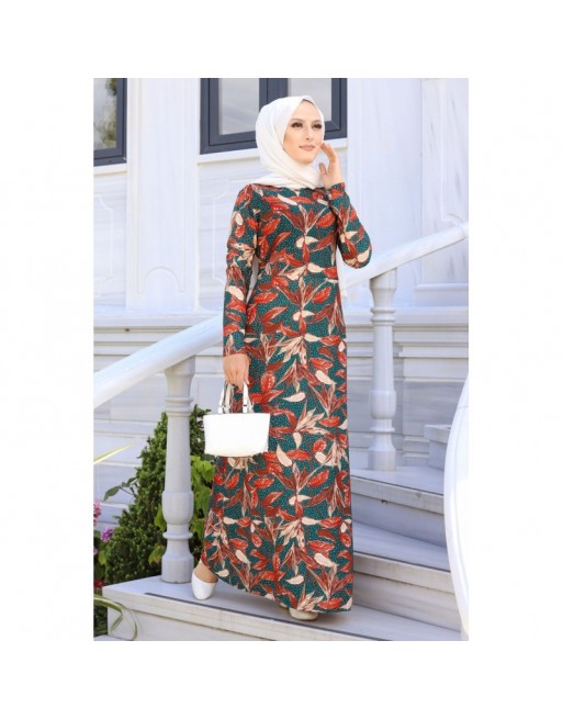 Robe longue en crêpe (Robes pour femmes voilées - Nouveautés) - Couleur brique Robe longue en crêpe (Robes pour femmes voilées - Nouveautés) - Couleur brique
