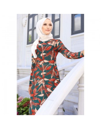 Robe longue en crêpe (Robes pour femmes voilées - Nouveautés) - Couleur brique 