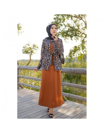 Ensemble Robe et Gilet-Veste (Vetement Hijab femme voilée) - Couleur Rouille 