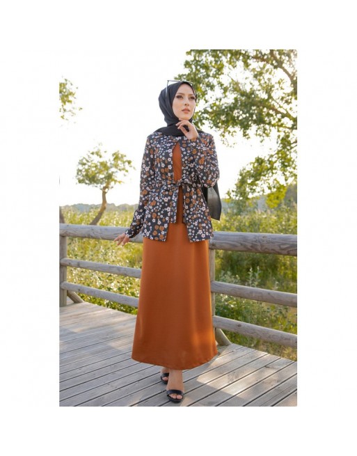 Ensemble Robe et Gilet-Veste (Vetement Hijab femme voilée) - Couleur Rouille Ensemble Robe et Gilet-Veste (Vetement Hijab femme voilée) - Couleur Rouille
