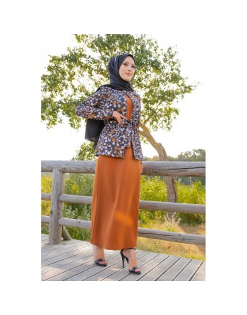 Ensemble Robe et Gilet-Veste (Vetement Hijab femme voilée) - Couleur Rouille 