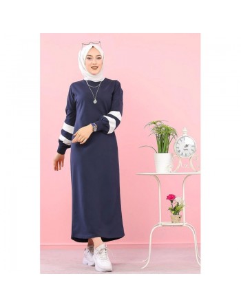 Robe longue style sport pour femme voilée (Robes hijab pas cher pour femmes) - Couleur bleu marine 