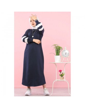 Robe longue style sport pour femme voilée (Robes hijab pas cher pour femmes) - Couleur bleu marine 