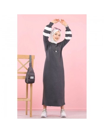 Robe longue look sportswear moderne pour femme musulmane (Robes coton hijab pas cher) - Couleur gris anthracite 