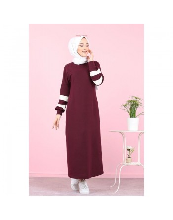 Robe longue style moderne pour femme voilée (Robes musulmanes pas cher - Boutique en ligne) - Couleur prune 