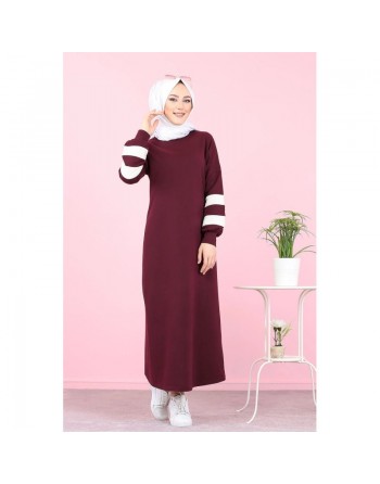 Robe longue style moderne pour femme voilée (Robes musulmanes pas cher - Boutique en ligne) - Couleur prune 