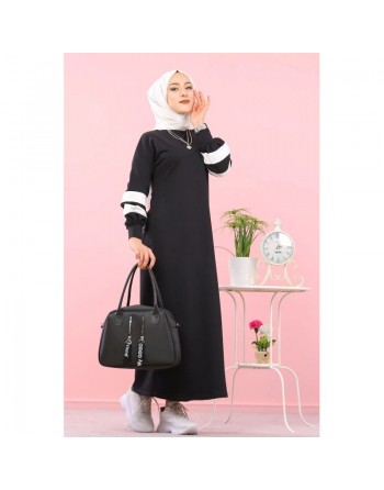 Robe longue coton pour femme musulmane (Robes hijab moderne pas cher en ligne) - Couleur noir 