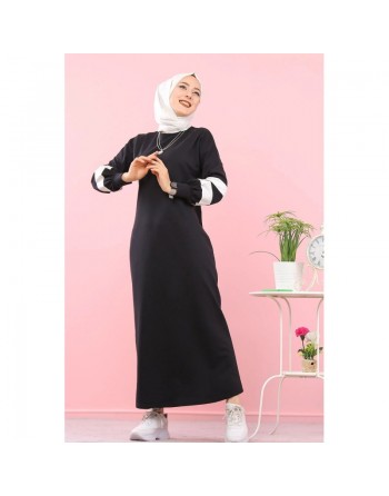 Robe longue coton pour femme musulmane (Robes hijab moderne pas cher en ligne) - Couleur noir 