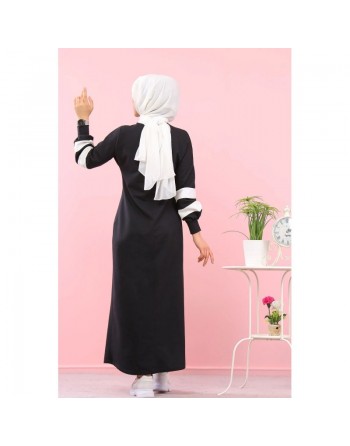 Robe longue coton pour femme musulmane (Robes hijab moderne pas cher en ligne) - Couleur noir 