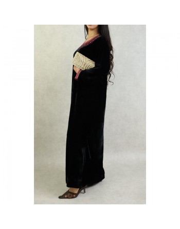 Robe arabe traditionnelle en velours brodée pour femme (Saison Automne-Hiver) - Couleur Noir 
