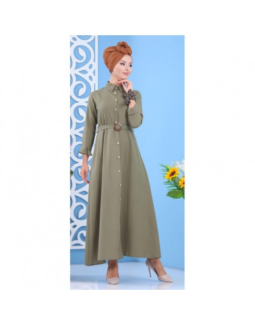 Robe longue boutonné avec ceinture - Couleur Kaki Robe longue boutonné avec ceinture - Couleur Kaki