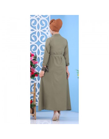 Robe longue boutonné avec ceinture - Couleur Kaki 