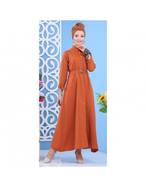 Robe longue boutonné avec ceinture - Tenue de ville pour femme - Couleur Rouille Robe longue boutonné avec ceinture - Tenue de ville pour femme - Couleur Rouille