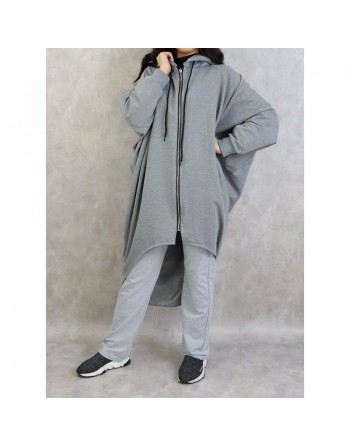 Veste longue sportswear avec capuche de couleur gris 