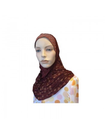 Hijab 1 pièce bordeaux perlé sur le bonnet avec motifs cuivrés 