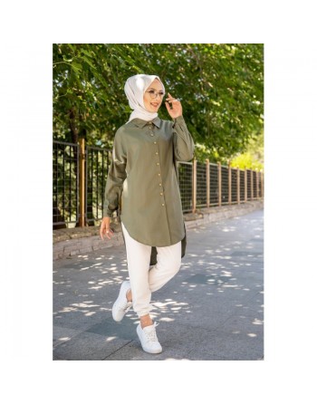 Chemise longe pour femme (Vêtement pour hidjab nouveauté 2024) - Couleur kaki 