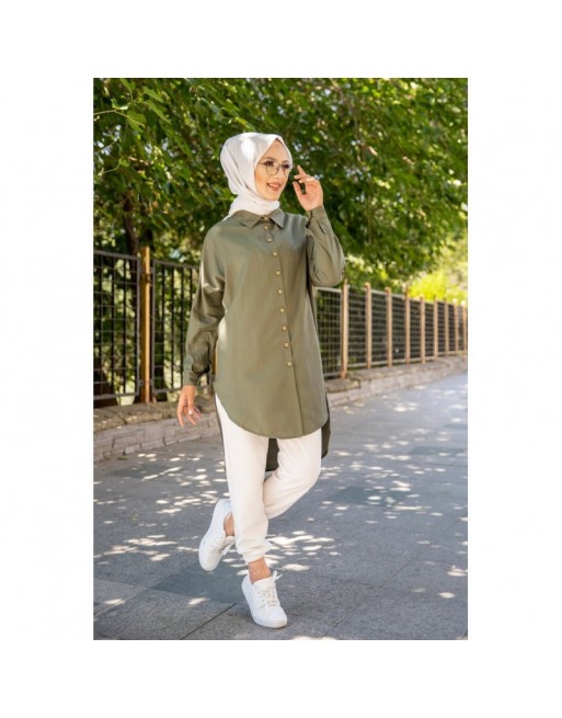 Chemise longe pour femme (Vêtement pour hidjab nouveauté 2024) - Couleur kaki Chemise longe pour femme (Vêtement pour hidjab nouveauté 2024) - Couleur kaki