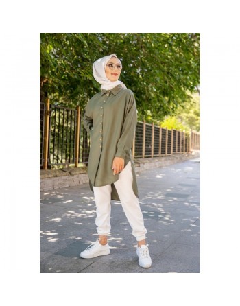 Chemise longe pour femme (Vêtement pour hidjab nouveauté 2024) - Couleur kaki 