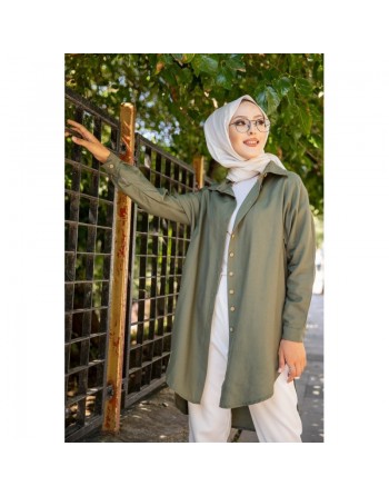Chemise longe pour femme (Vêtement pour hidjab nouveauté 2024) - Couleur kaki 