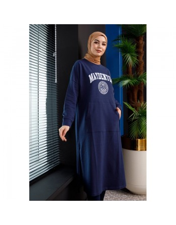 Robe - Tunique longue pour femme (Casual Hijab Outfit 2024) - Couleur bleu marine 