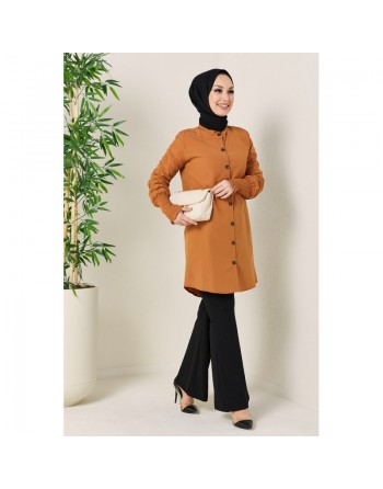 Chemise longue manche plissée à l'élastique (Vêtement pour Hijab - Mode 2024) - Couleur tabac 