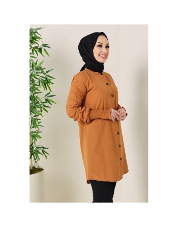 Chemise longue manche plissée à l'élastique (Vêtement pour Hijab - Mode 2024) - Couleur tabac 