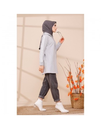 Cardigan zippé pour femme (Vêtement moderne hijab 2024) - Couleur gris clair 
