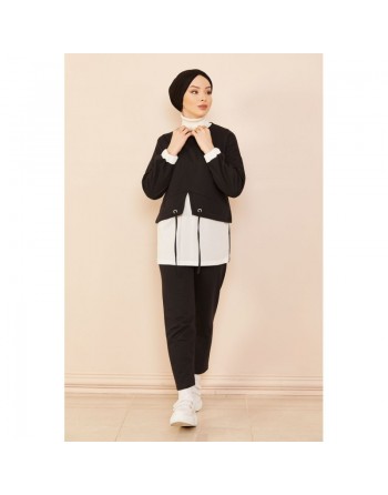 Ensemble décontracté tunique et pantalon pour femme (Vêtement moderne - Collection 2024) - Couleur blanc noir 