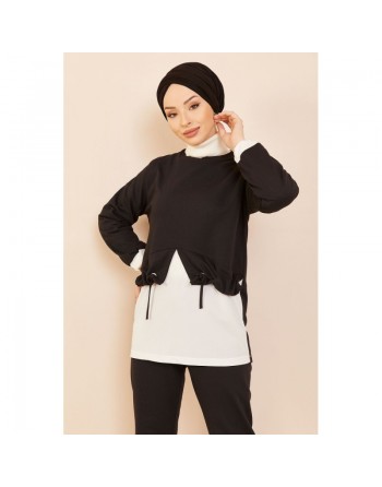Ensemble décontracté tunique et pantalon pour femme (Vêtement moderne - Collection 2024) - Couleur blanc noir 