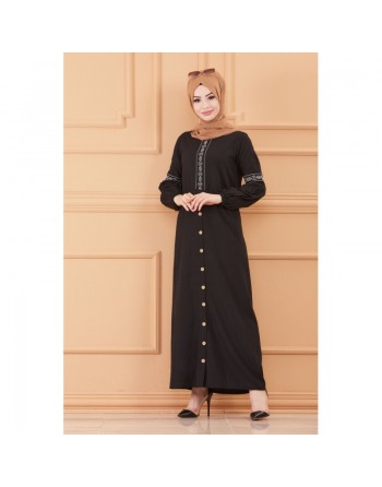 Robe longue brodée pour femme musulmane (Modèles de Robes Style Classique pour Hijab 2024) - Couleur noir 