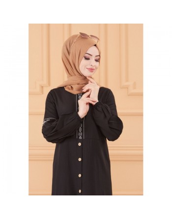 Robe longue brodée pour femme musulmane (Modèles de Robes Style Classique pour Hijab 2024) - Couleur noir 