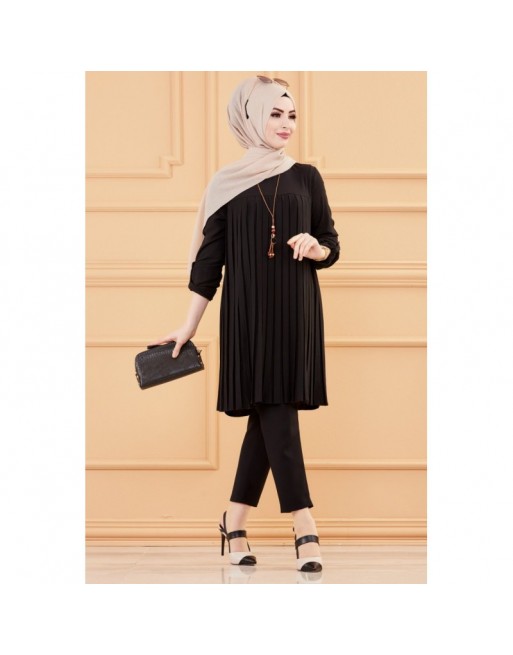 Tunique plissée style habillé pour femme (Vêtement élégant pour hijab - Nouveautés 2024) - Couleur noir Tunique plissée style habillé pour femme (Vêtement élégant pour hijab - Nouveautés 2024) - Couleur noir