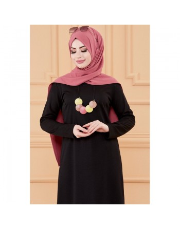 Tunique longue avec collier offert (Vetement hijab femme - Mode musulmane) - Couleur noir 