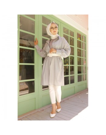 Chemise-Tunique longue à rayures (Vêtement pour femme voilée et hijab - Mode islamique) - Couleur noir 