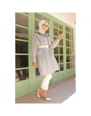 Chemise-Tunique longue à rayures (Vêtement pour femme voilée et hijab - Mode islamique) - Couleur noir 