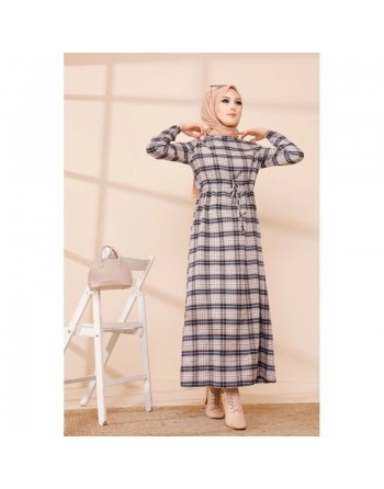 Robe longue en cachemire (Vetement hijab) - Couleur bleu marine et saumon 
