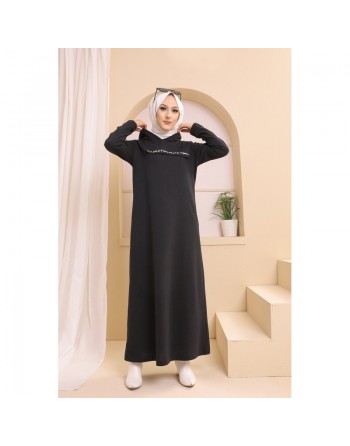 Robe longue style moderne avec capuche (Vetement hijab pour musulmane) - Couleur noir 