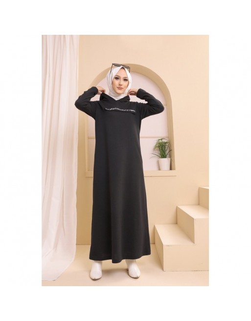Robe longue style moderne avec capuche (Vetement hijab pour musulmane) - Couleur noir Robe longue style moderne avec capuche (Vetement hijab pour musulmane) - Couleur noir