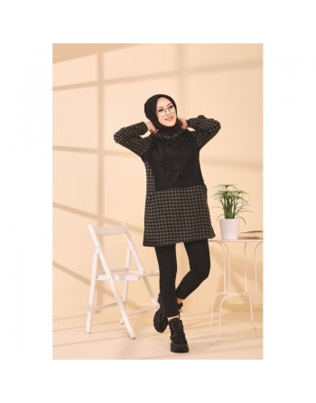 Tunique moderne avec capuche (Vêtement Hijab) - Couleur noir et kaki 