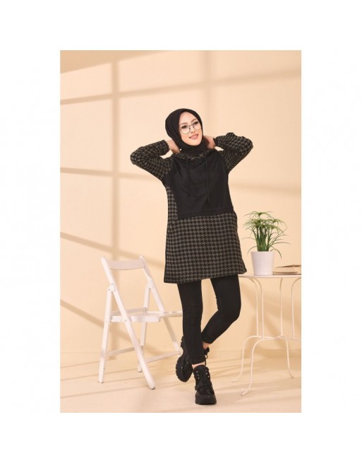 Tunique moderne avec capuche (Vêtement Hijab) - Couleur noir et kaki Tunique moderne avec capuche (Vêtement Hijab) - Couleur noir et kaki