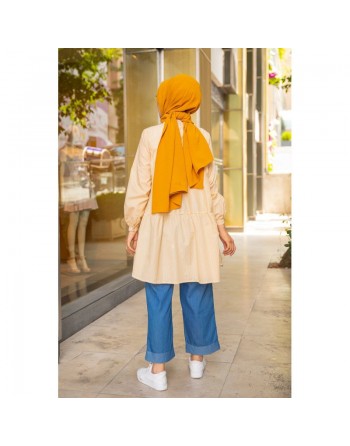 Chemise-Tunique casual ample à rayures jaunes (Mode Musulmane 2024 pour femme voilée) 
